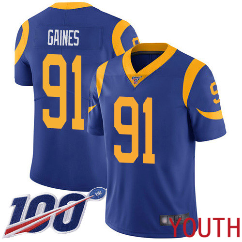 Los Angeles Rams Limited Royal Blue Youth Greg Gaines Alternate Jersey NFL Football #91 100th Season Vapor Untouchable->youth nfl jersey->Youth Jersey